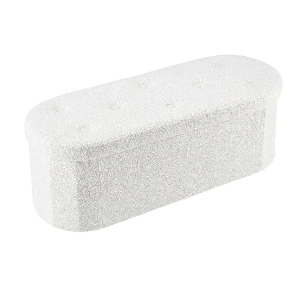 Foldable Storage Ottoman Bench Teddy Fabric Upholstered End of Bed Footstool with Hidden Storage