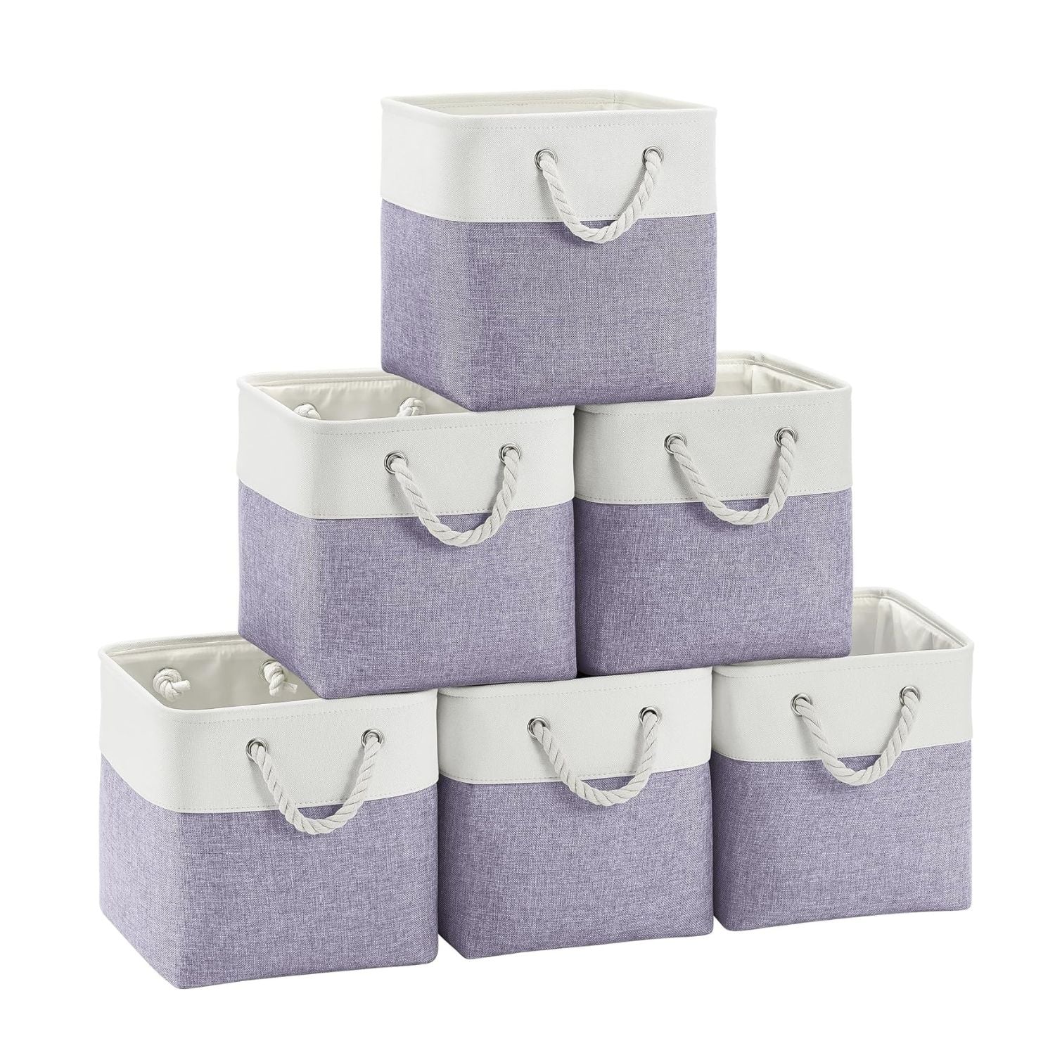 Pack of 6 Cube Storage Bins with Cotton Handles 11 Inch