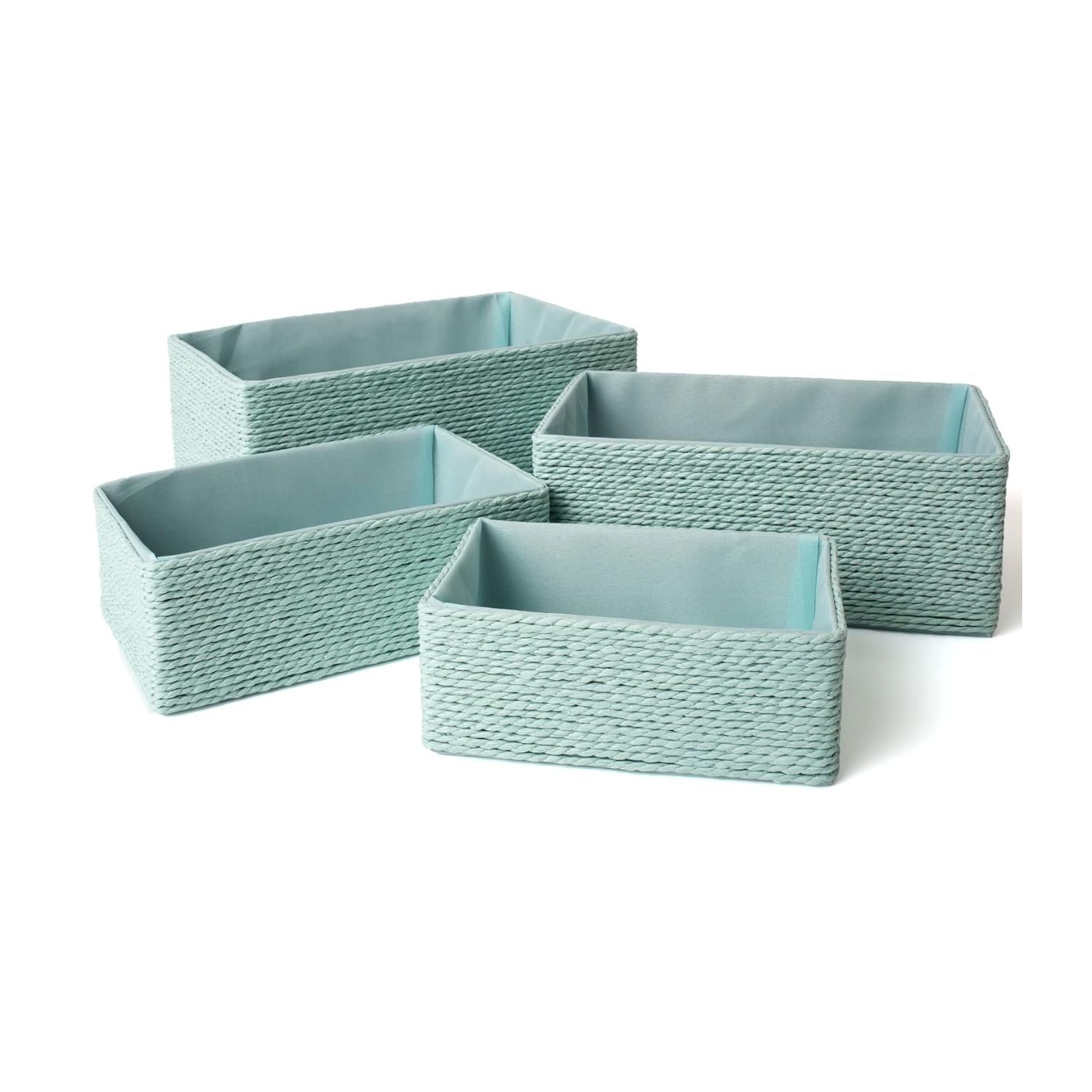 Pack of 4 Stackable Woven Storage Baskets Paper Rope Organizer Bins