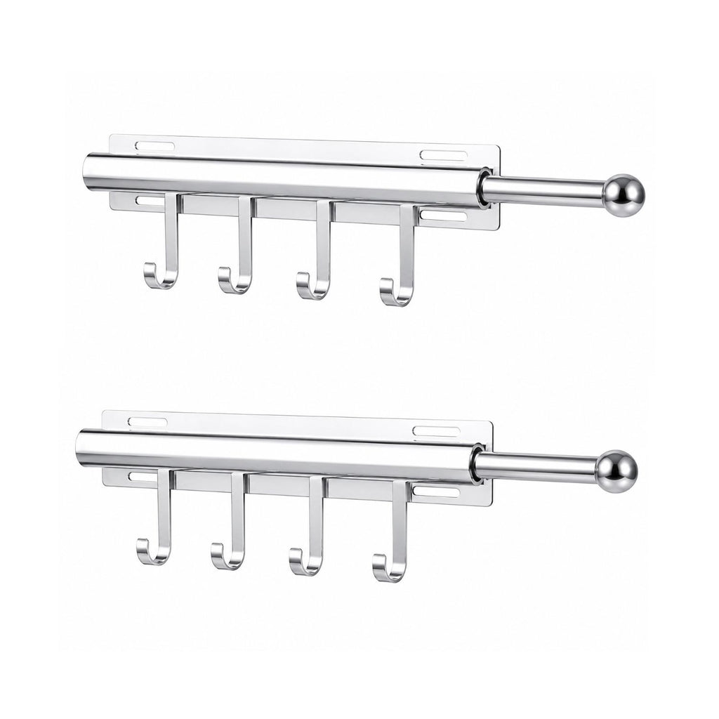 Pull Out Closet Valet Rod with 4 Hooks Black Space-Saving Organizer 12 Inch