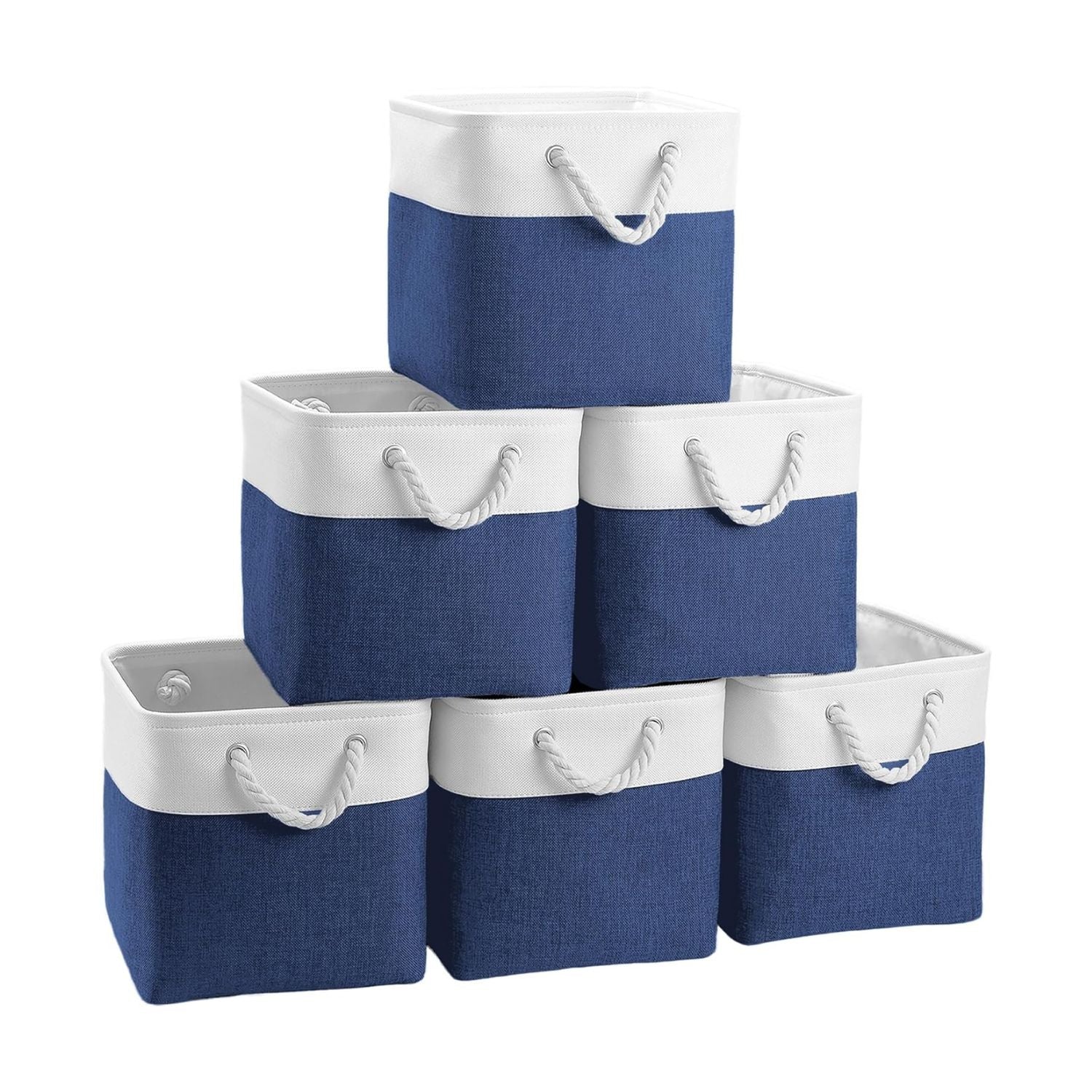 Pack of 6 Cube Storage Bins with Cotton Handles 11 Inch