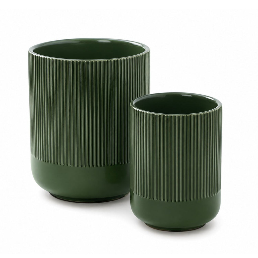 Ceramic Utensil Holder Set for Kitchen Counter Fluted Crock Organizers