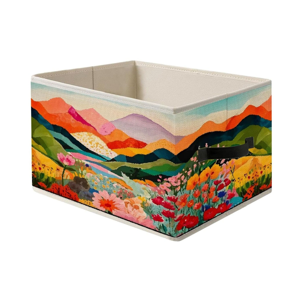 Foldable Storage Bin Box with Handles Vine Floral Organizer Basket