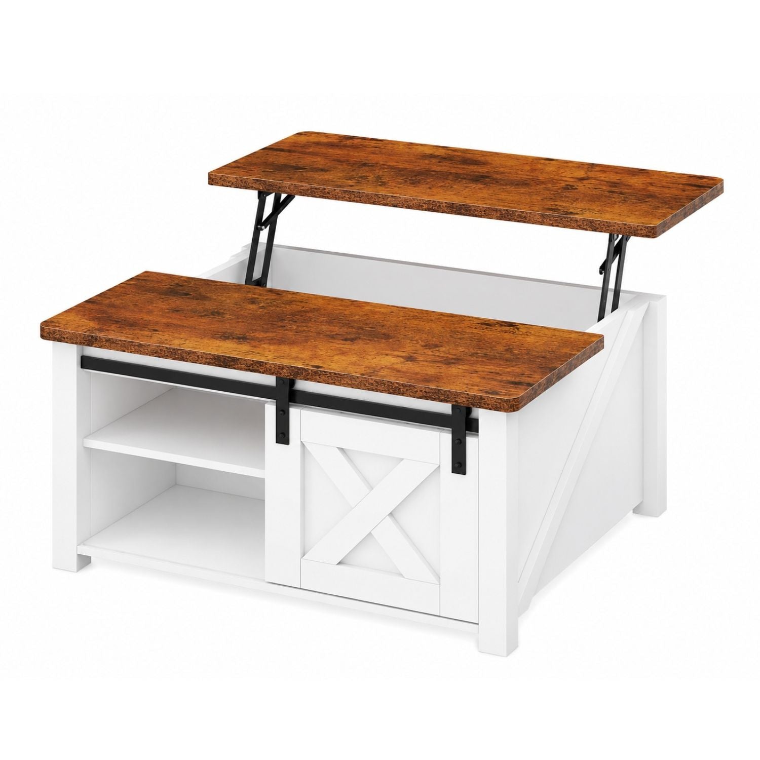 Wooden Lift Top Coffee Table Farmhouse Living Room Center Table with Hidden Storage Compartment