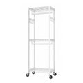3Tier Adjustable Wire Shelving Clothes Rack Double Rod Mobile Garment Organizer with Wheels