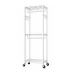 3Tier Adjustable Wire Shelving Clothes Rack Double Rod Mobile Garment Organizer with Wheels