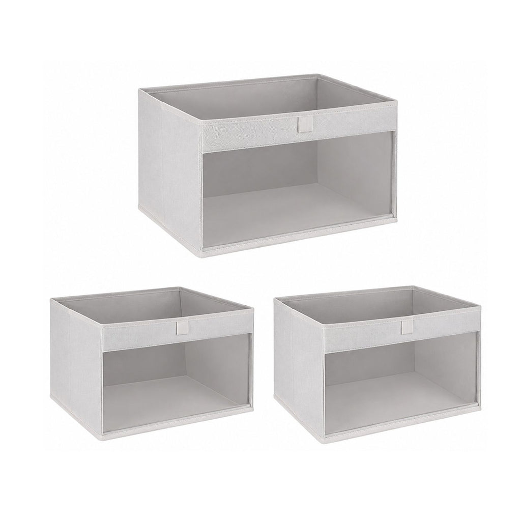 Pack of 3 Large Closet Storage Bins with Clear Window and Handles