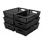 Pack of 6 Stackable Woven Plastic Storage Baskets Pantry Organizer Bins