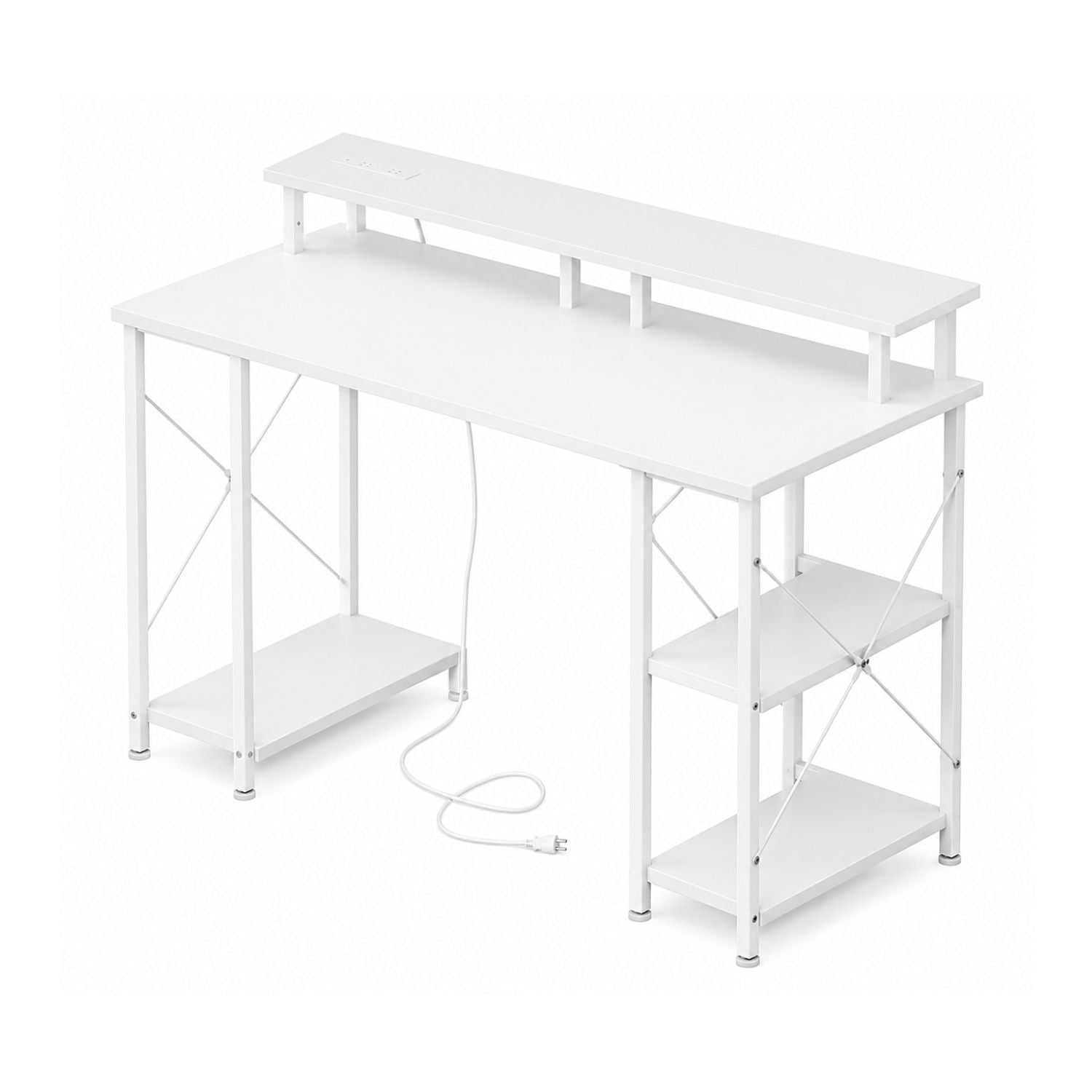 Computer Gaming Desk with LED Lights Power Outlet Monitor Stand 47-Inch