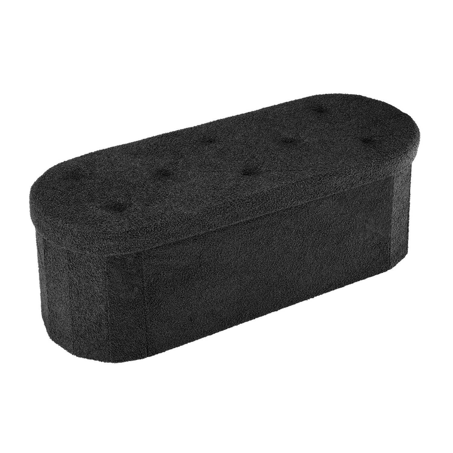Foldable Storage Ottoman Bench Teddy Fabric Upholstered End of Bed Footstool with Hidden Storage