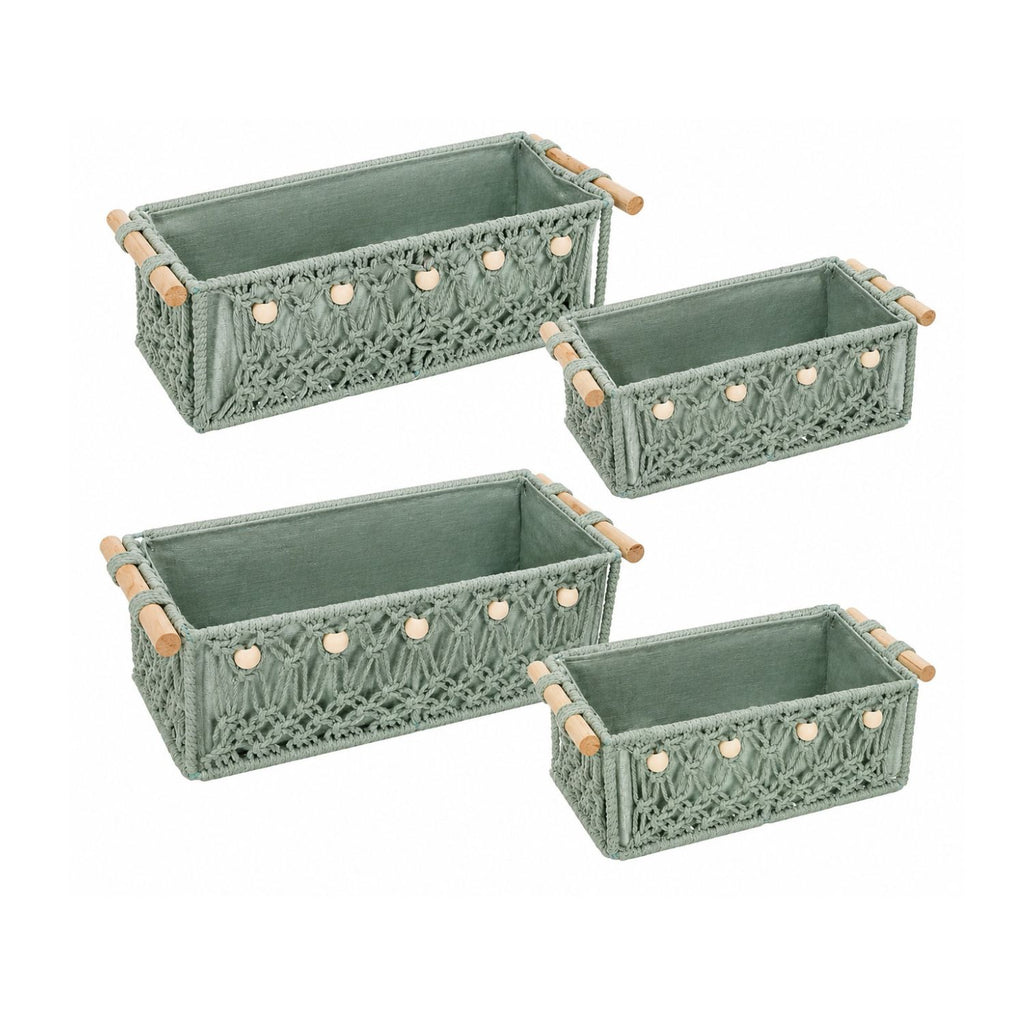 Pack of 4 Macrame Storage Baskets with Wood Handles