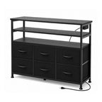 LED TV Stand with 6 Fabric Drawers Power Outlets USB Ports