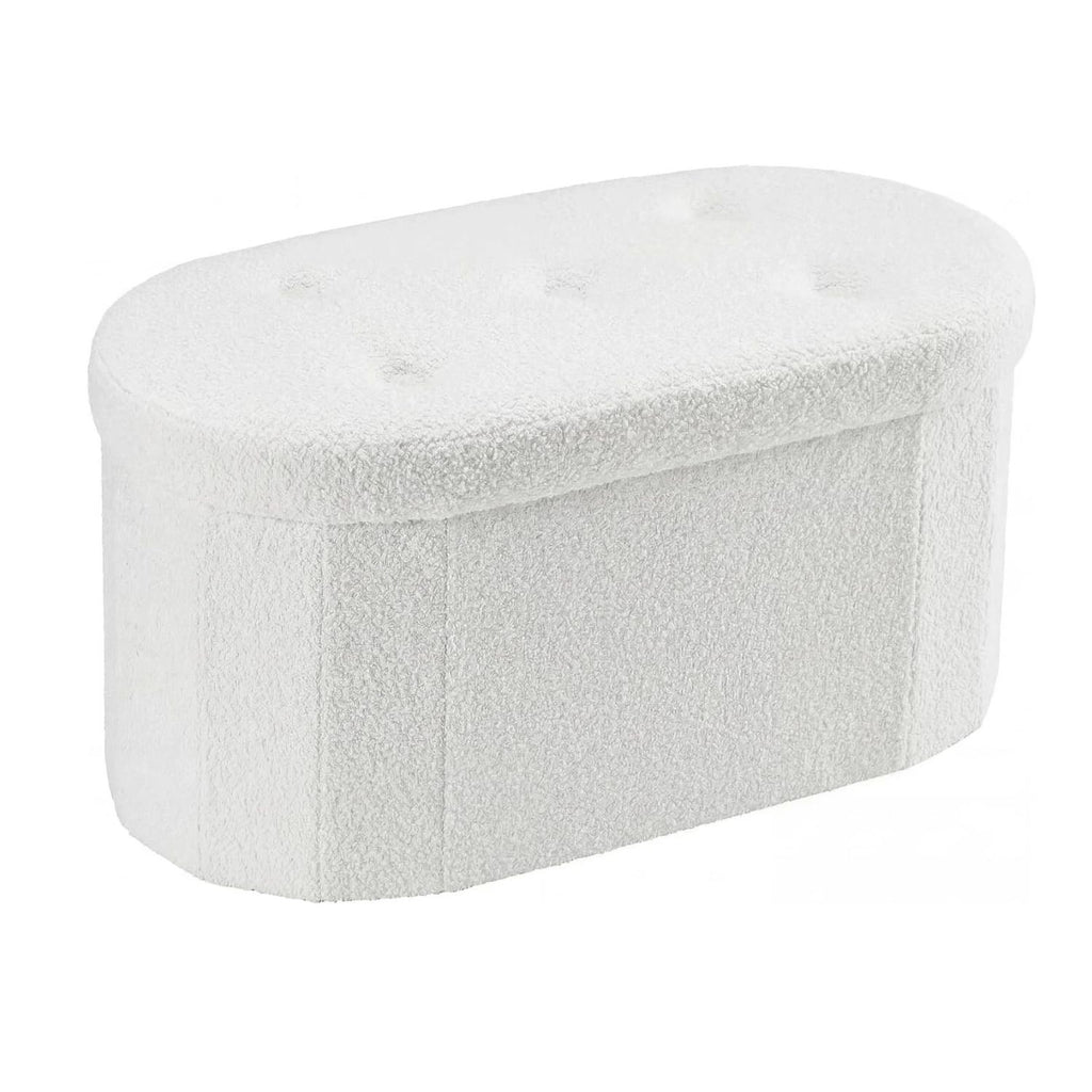 Foldable Storage Ottoman Bench Teddy Fabric Upholstered End of Bed Footstool with Hidden Storage
