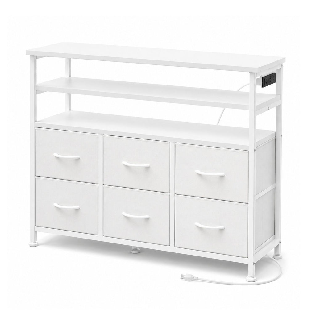 LED TV Stand with 6 Fabric Drawers Power Outlets USB Ports