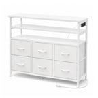 LED TV Stand with 6 Fabric Drawers Power Outlets USB Ports