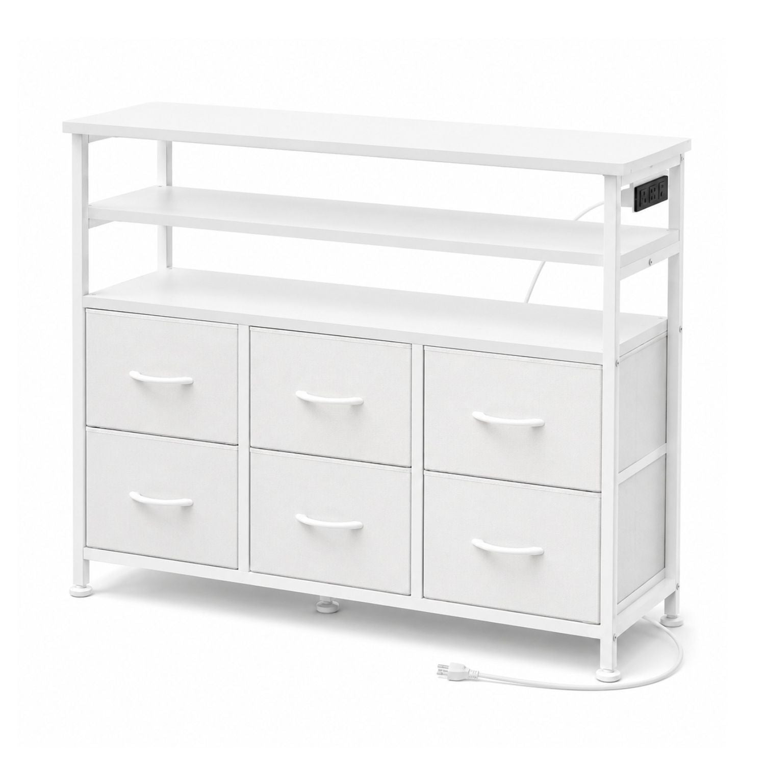 LED TV Stand with 6 Fabric Drawers Power Outlets USB Ports