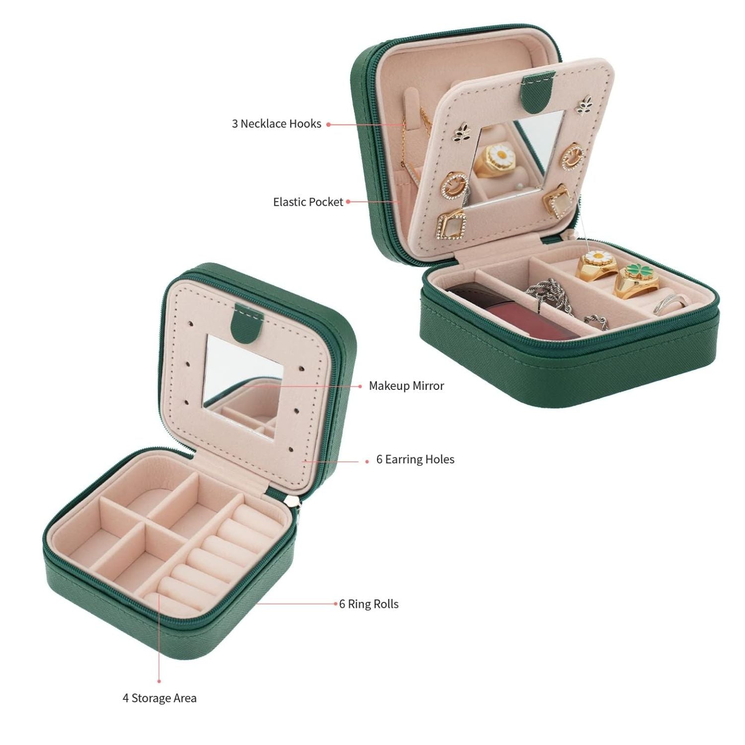 Travel Jewelry Organizer Case with Mirror Portable Jewelry Box