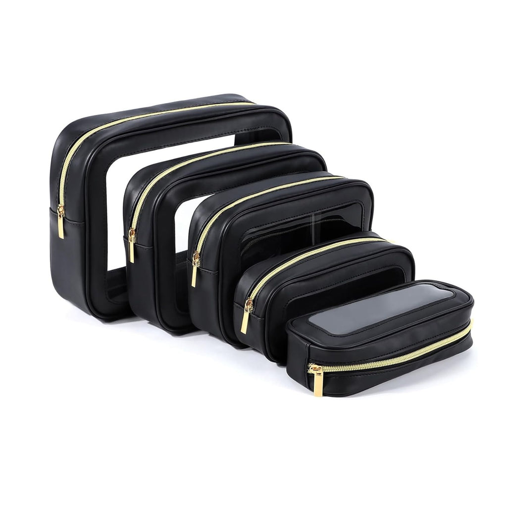 Pack of 5 Clear Waterproof Makeup and Toiletry Bag Set Organizer Pouches