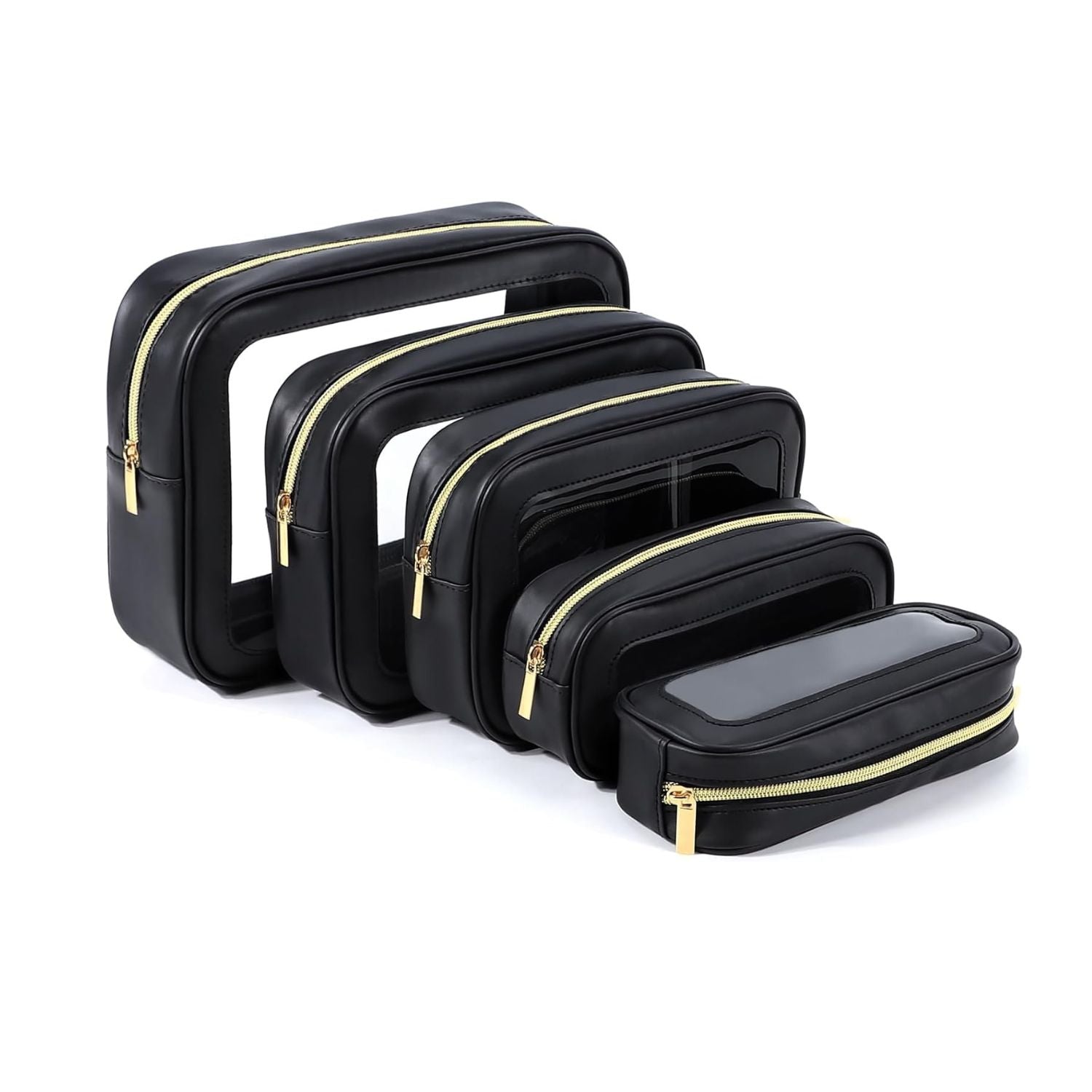 Pack of 5 Clear Waterproof Makeup and Toiletry Bag Set Organizer Pouches