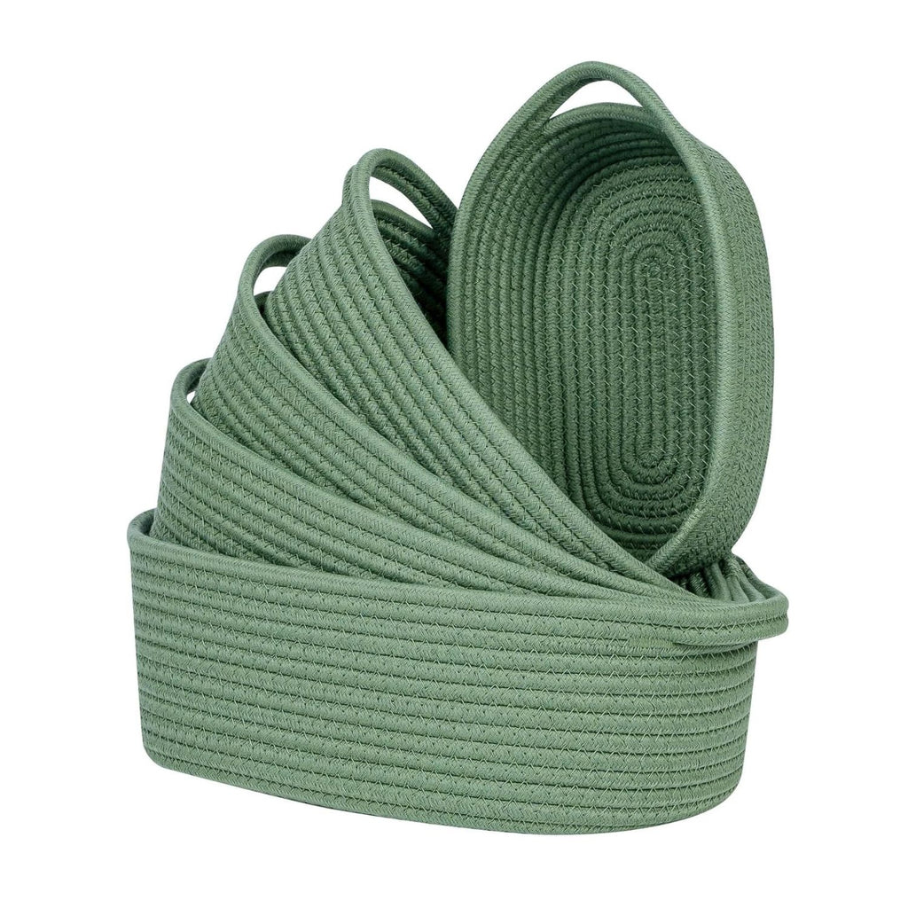 Pack of 5 Small Cotton Rope Storage Baskets with Handles Decorative Organizer