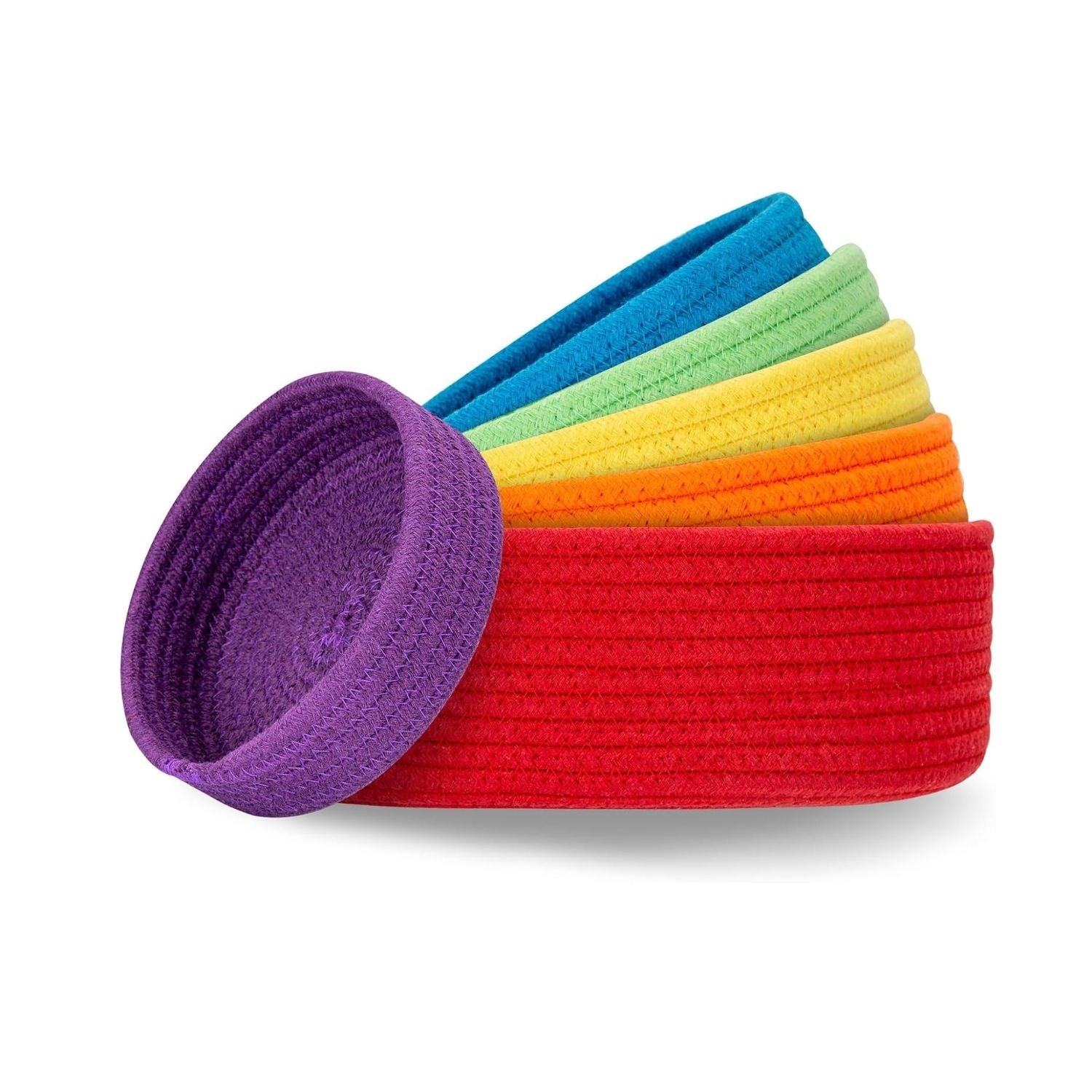 Pack of 6 Small Cotton Rope Storage Baskets Decorative Woven Organizer Bins