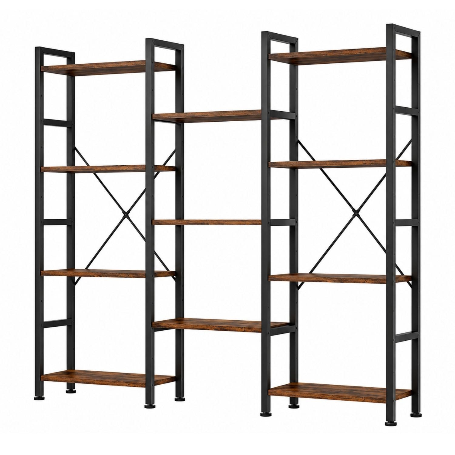 Triple 4Tier Modern Bookshelf with 11 Open Shelves Convertible Storage Display Organizer