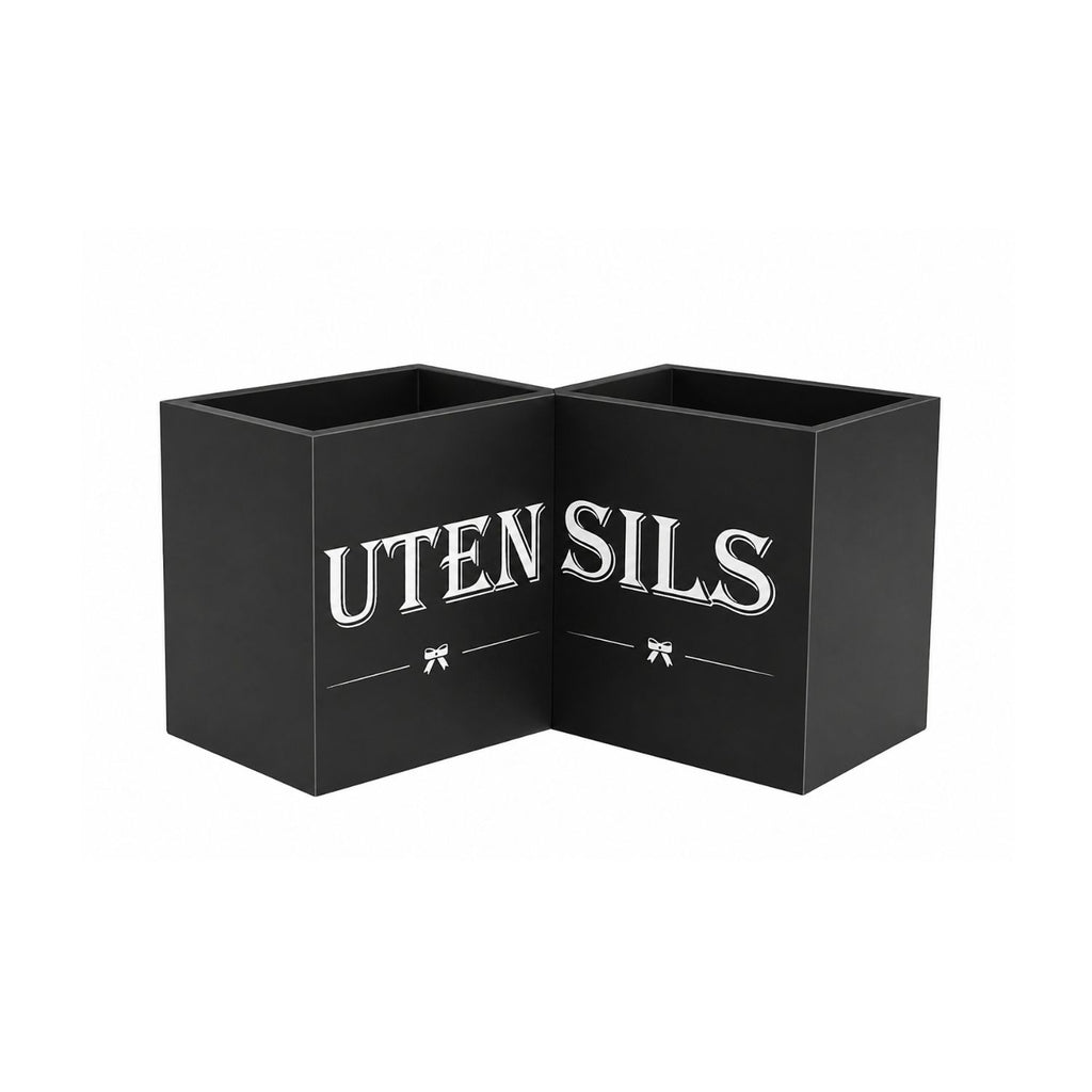 Extra Large Wooden Kitchen Utensil Holder with 3 Compartments Countertop Organizer