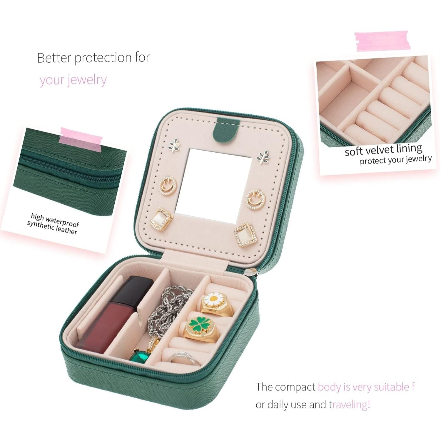 Travel Jewelry Organizer Case with Mirror Portable Jewelry Box