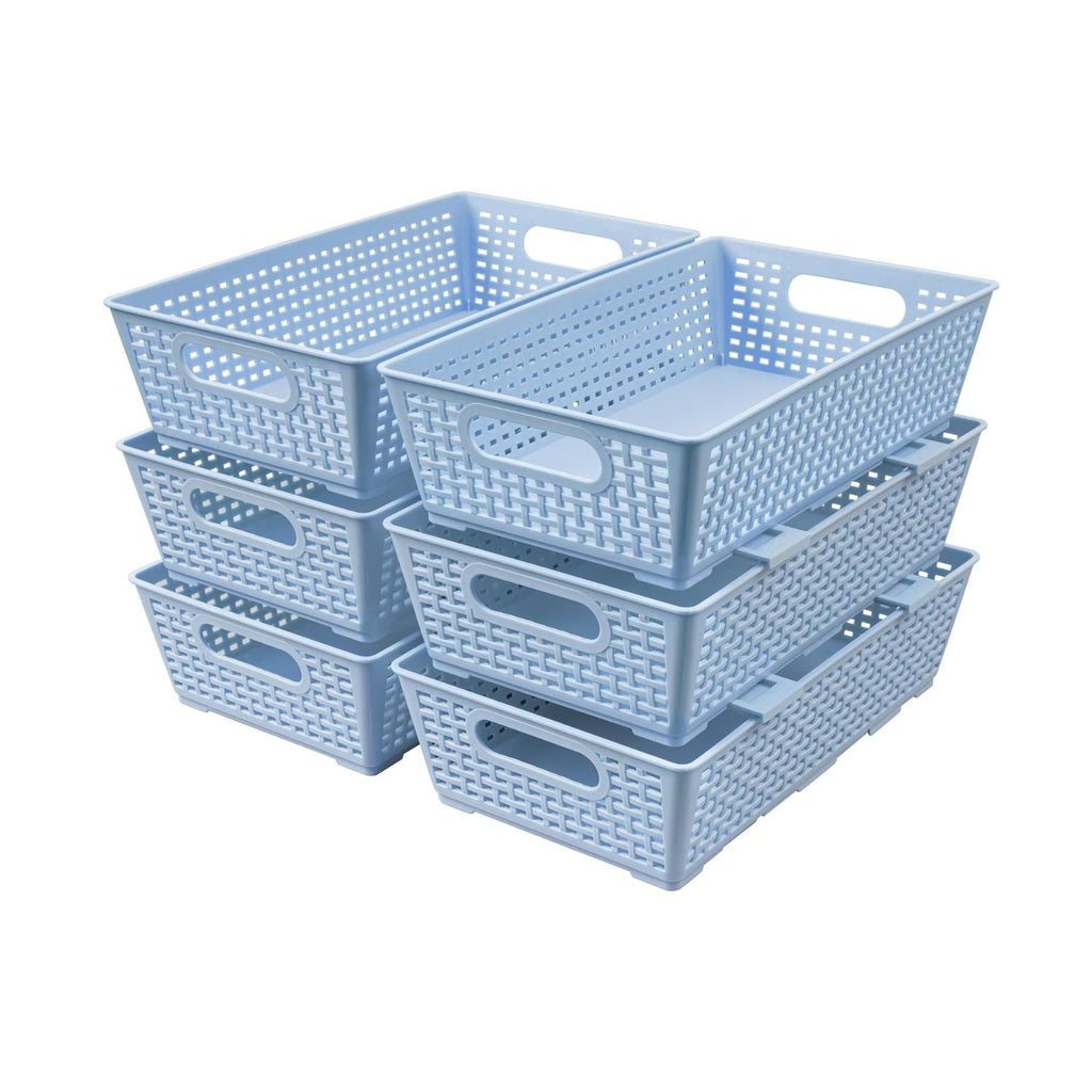 Pack of 6 Stackable Woven Plastic Storage Baskets Pantry Organizer Bins