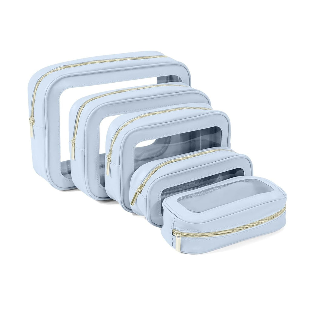 Pack of 5 Clear Waterproof Makeup and Toiletry Bag Set Organizer Pouches