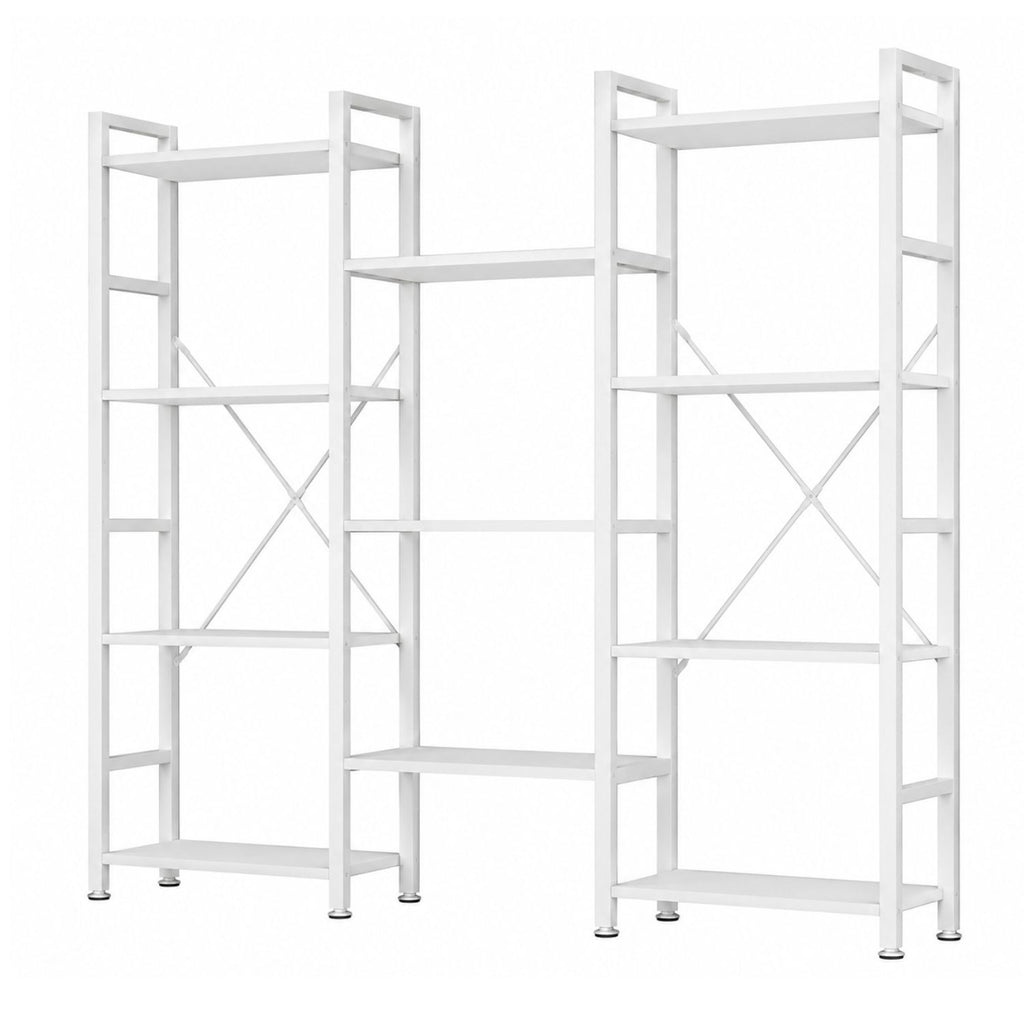 Triple 4Tier Modern Bookshelf with 11 Open Shelves Convertible Storage Display Organizer