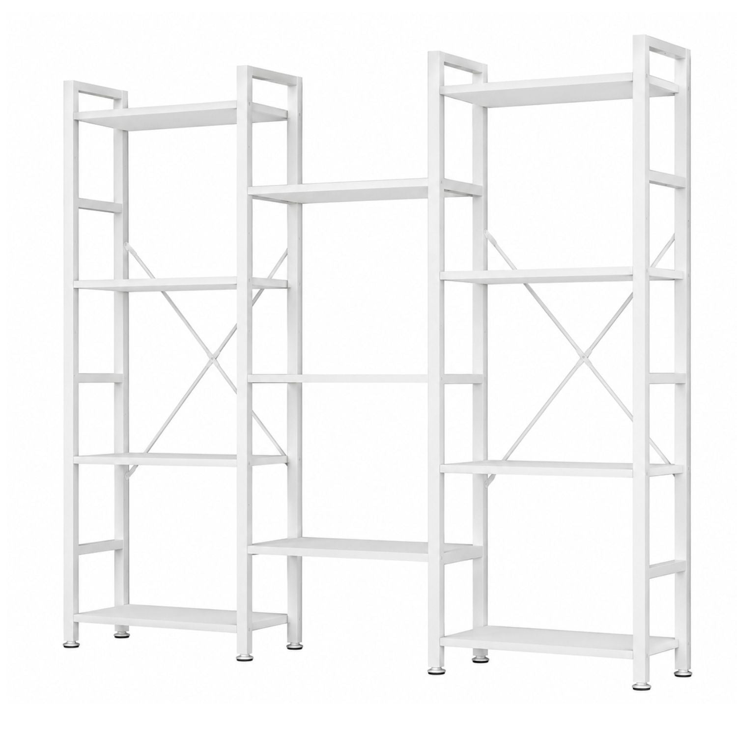 Triple 4Tier Modern Bookshelf with 11 Open Shelves Convertible Storage Display Organizer