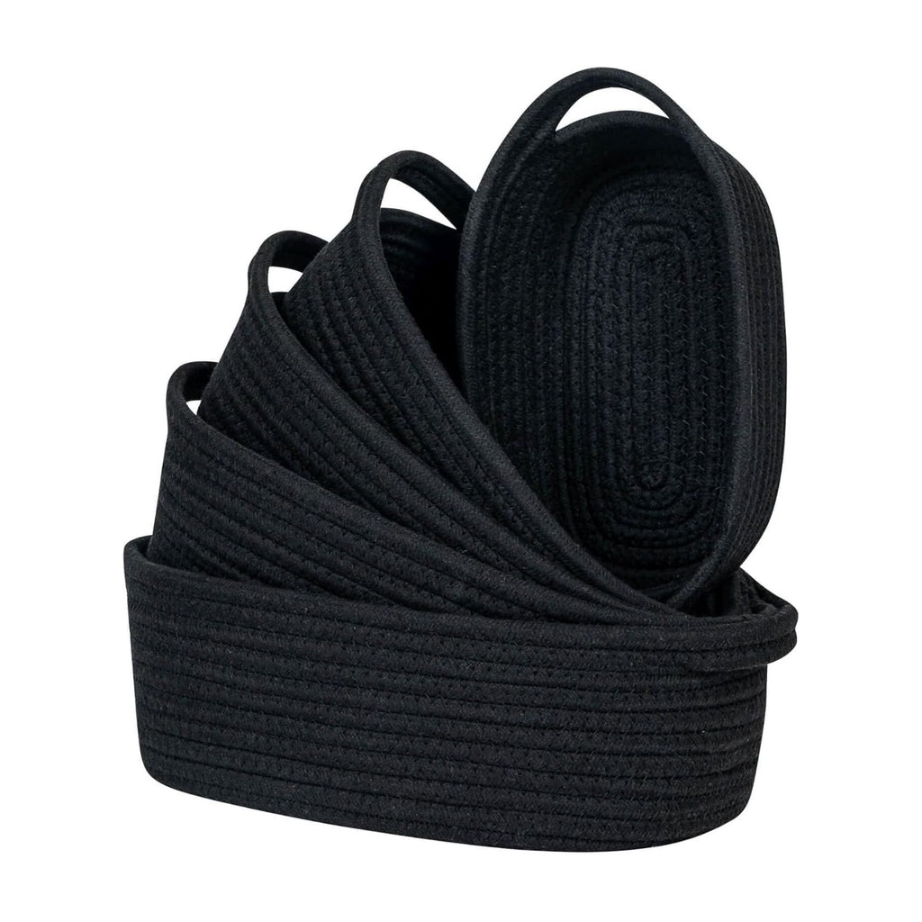 Pack of 5 Small Cotton Rope Storage Baskets with Handles Decorative Organizer