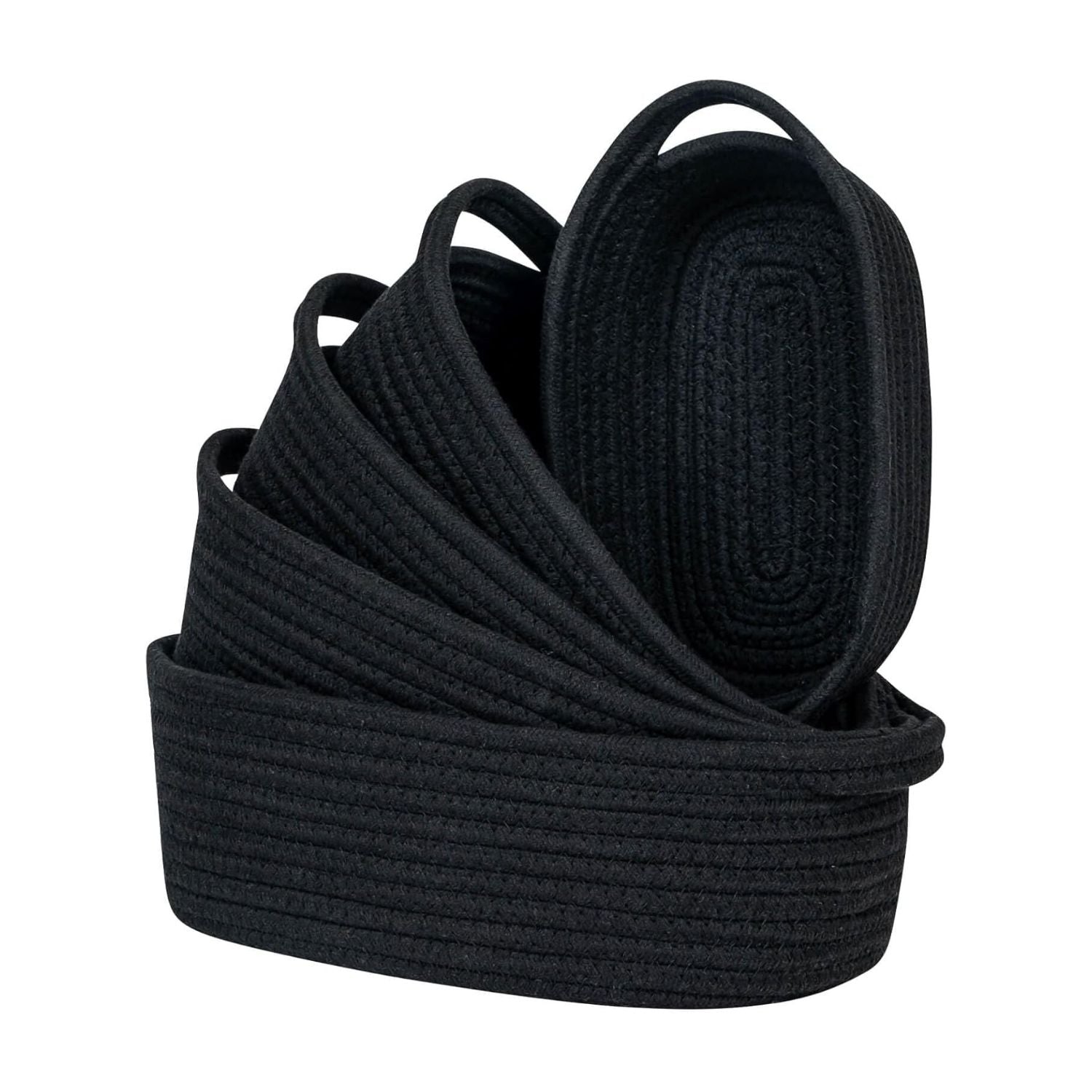 Pack of 5 Small Cotton Rope Storage Baskets with Handles Decorative Organizer