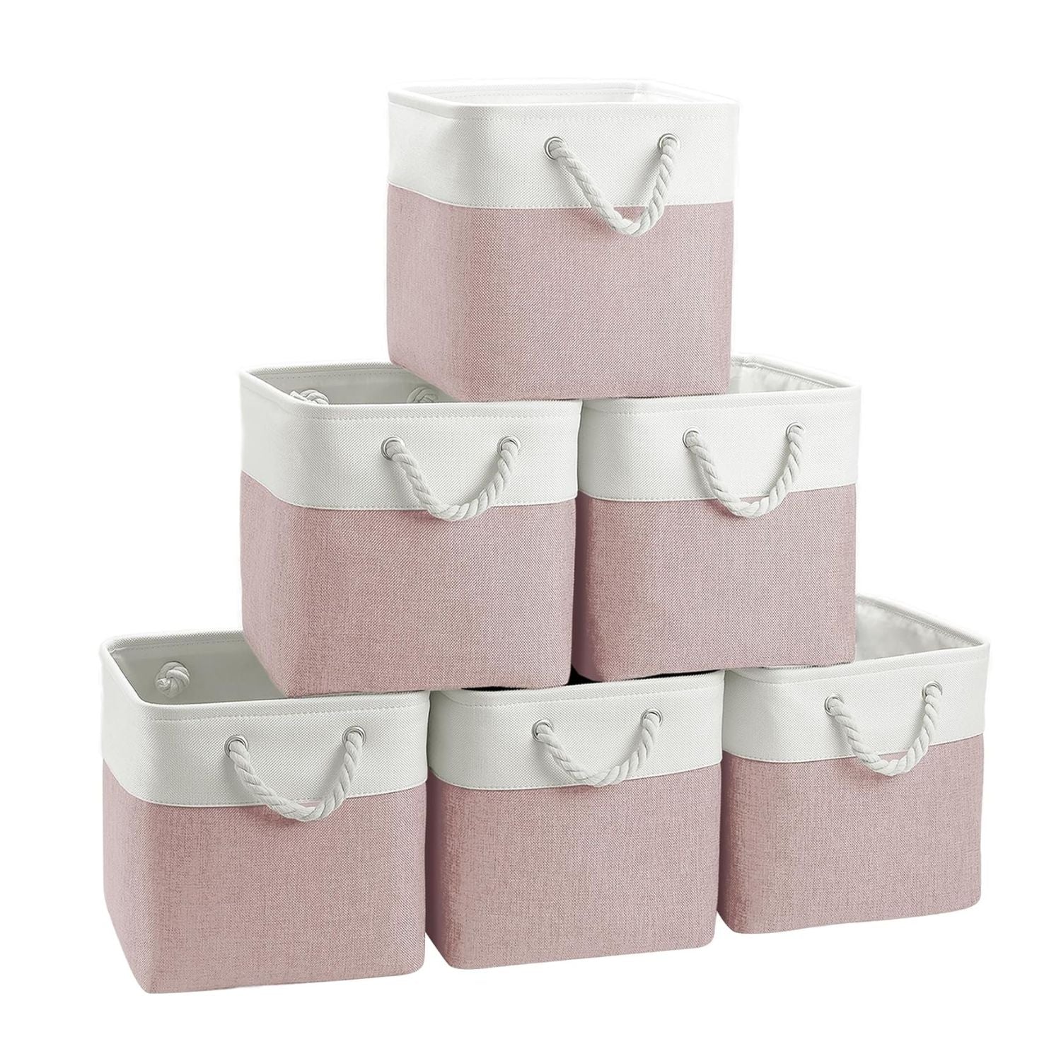 Pack of 6 Cube Storage Bins with Cotton Handles 11 Inch