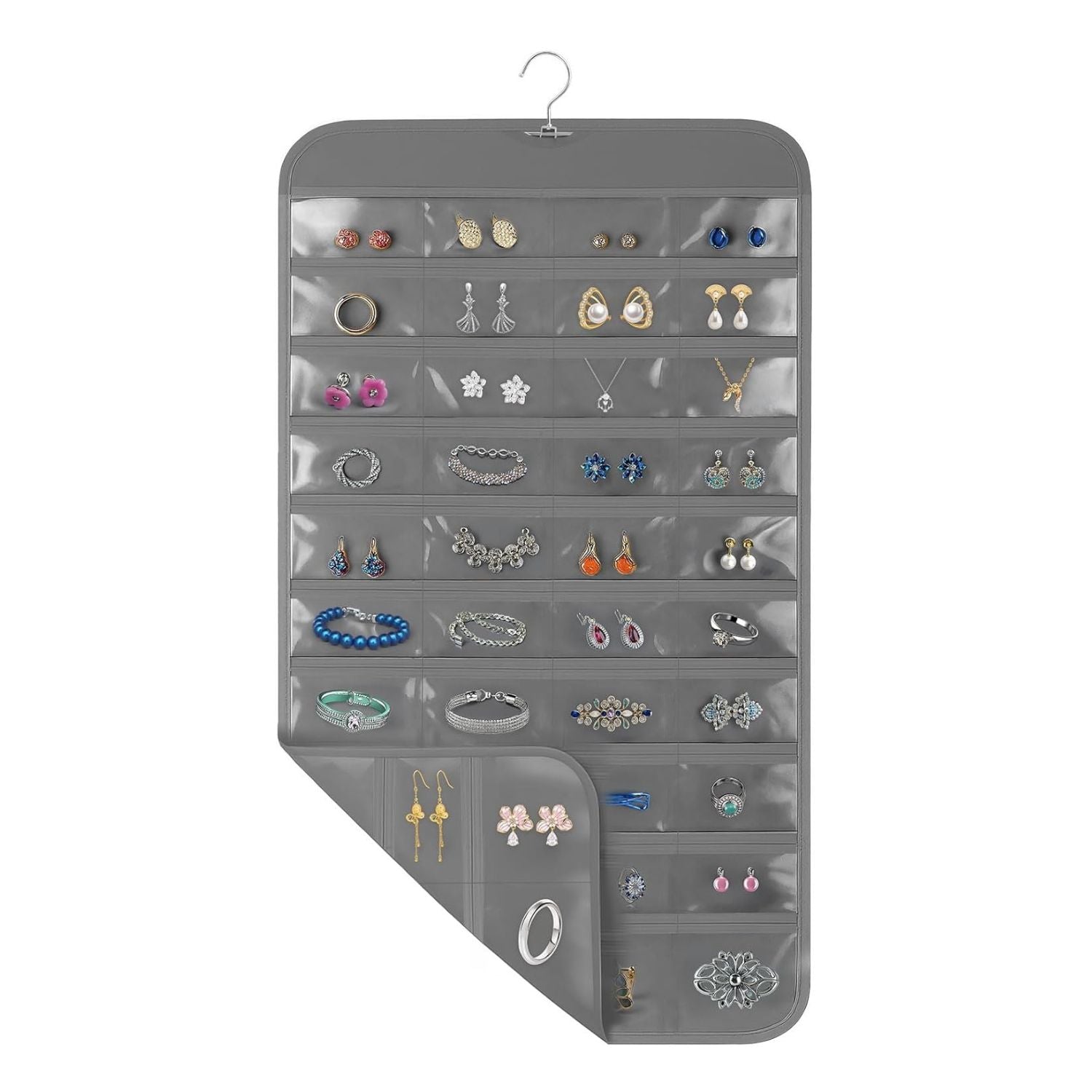 Hanging Jewelry Organizer with 80 Clear Pockets