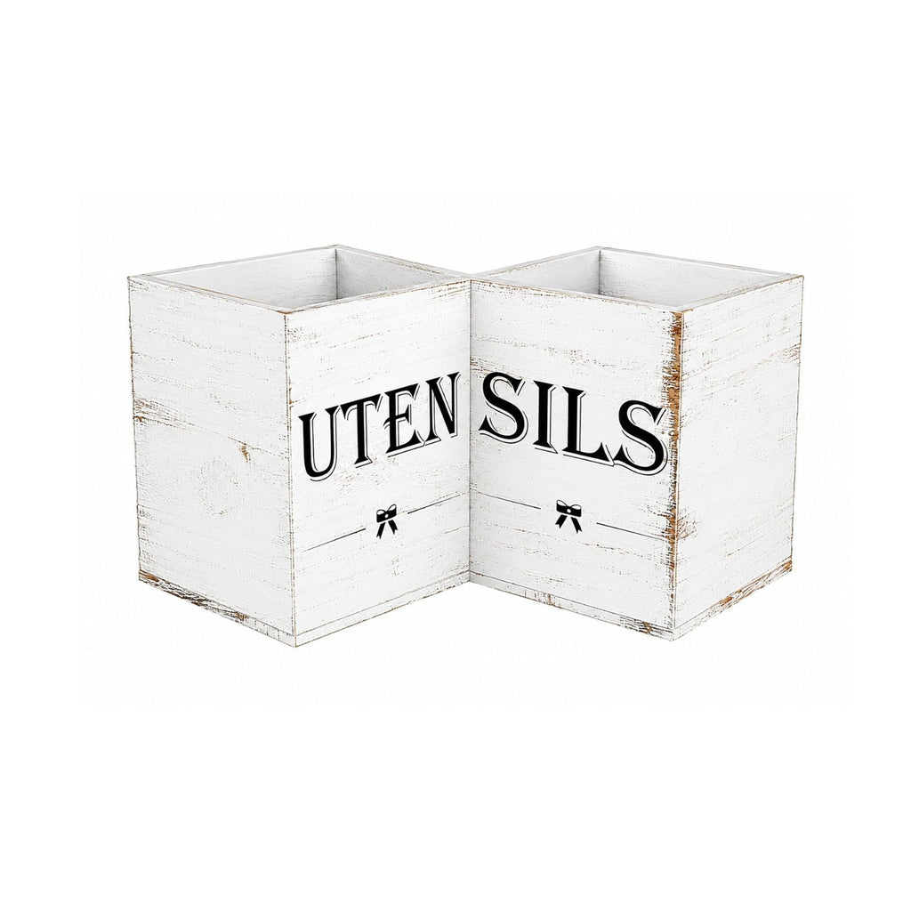 Extra Large Wooden Kitchen Utensil Holder with 3 Compartments Countertop Organizer
