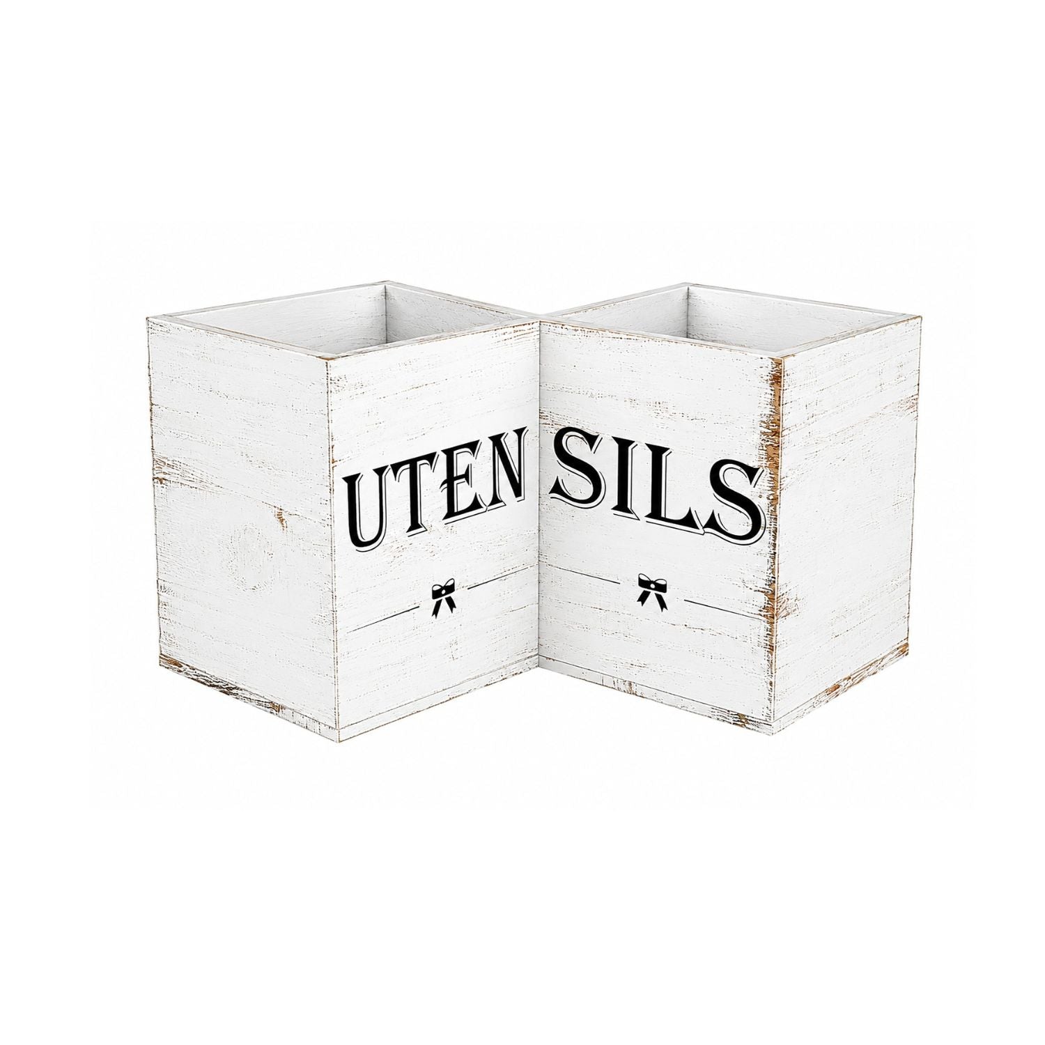 Extra Large Wooden Kitchen Utensil Holder with 3 Compartments Countertop Organizer