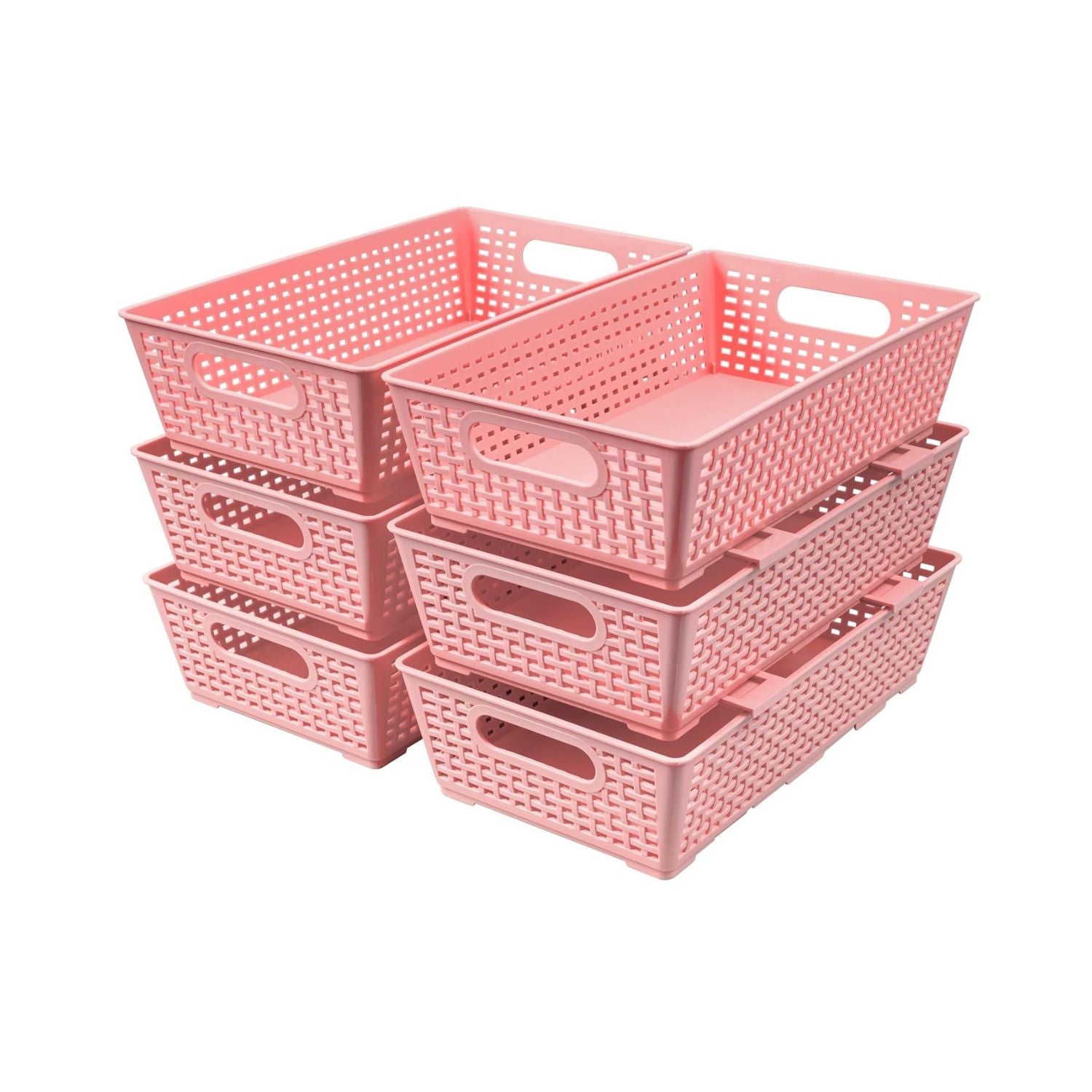 Pack of 6 Stackable Woven Plastic Storage Baskets Pantry Organizer Bins