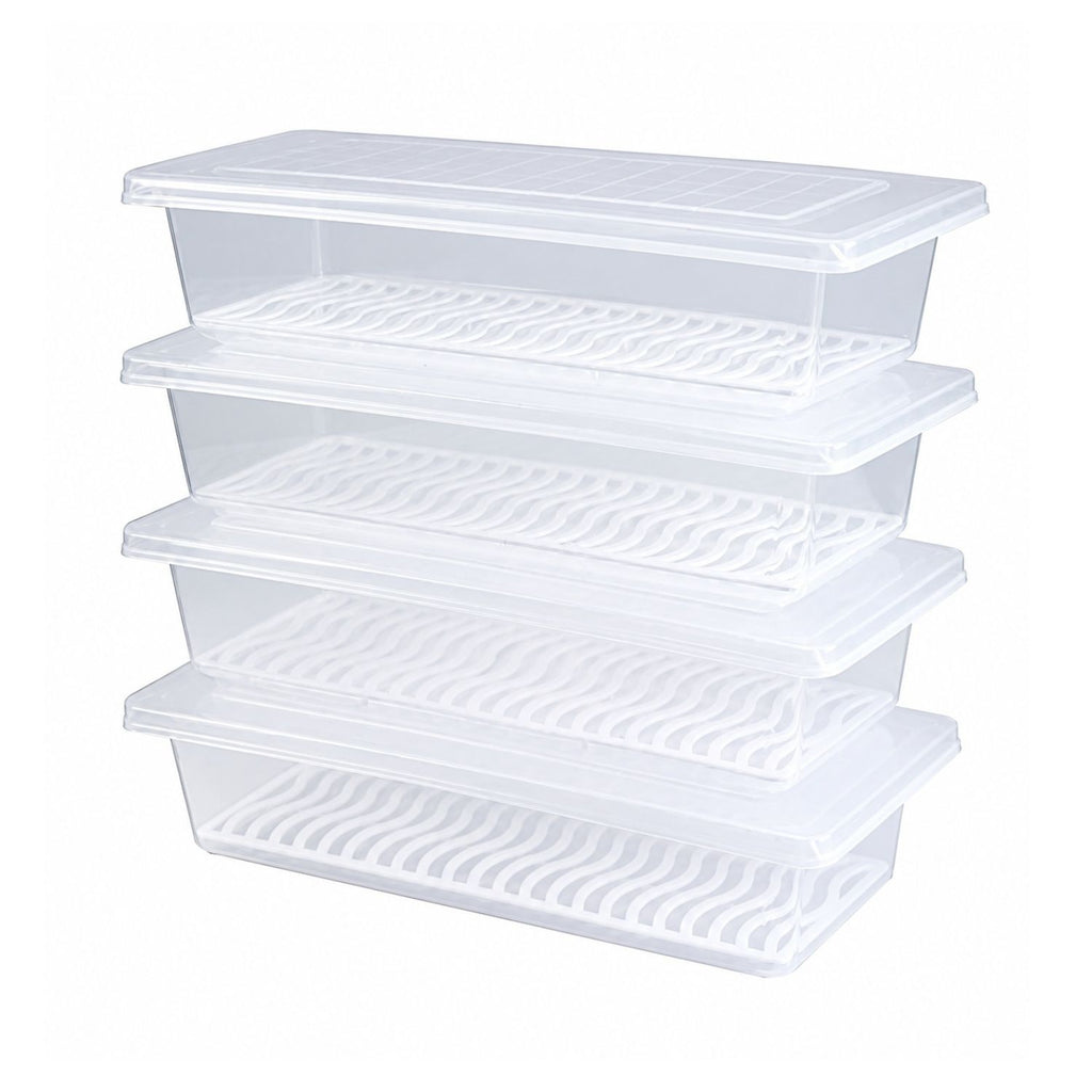 Pack of 4 Food Storage Containers with Removable Drain Tray and Lids