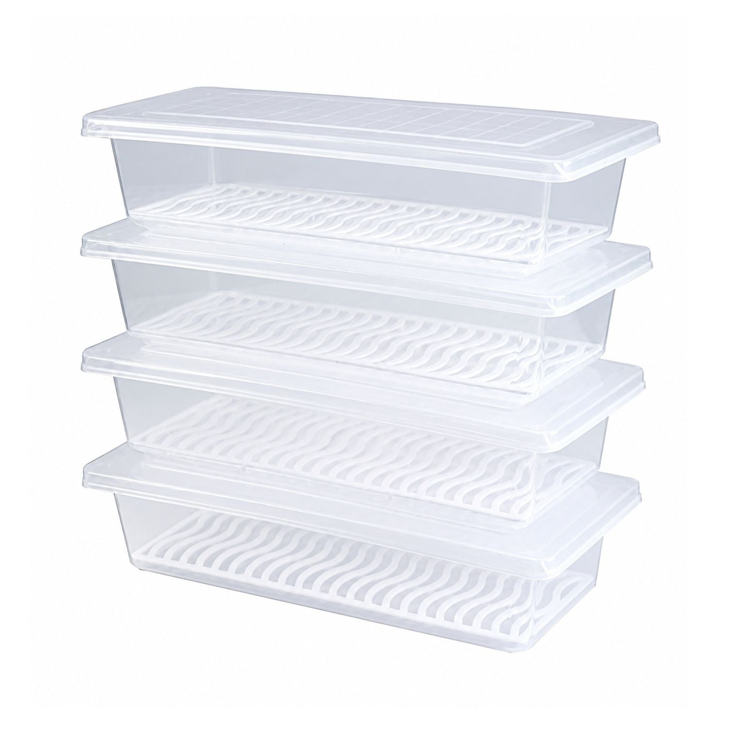 Pack of 4 Food Storage Containers with Removable Drain Tray and Lids