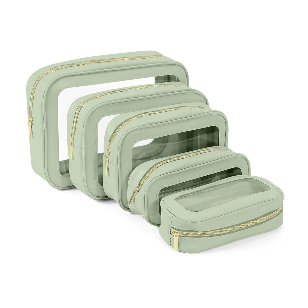 Pack of 5 Clear Waterproof Makeup and Toiletry Bag Set Organizer Pouches