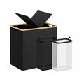 140L Double Laundry Hamper with Lid 2 Removable Bags Bamboo Handles Laundry Basket