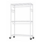 3Tier Adjustable Wire Shelving Clothes Rack Double Rod Mobile Garment Organizer with Wheels