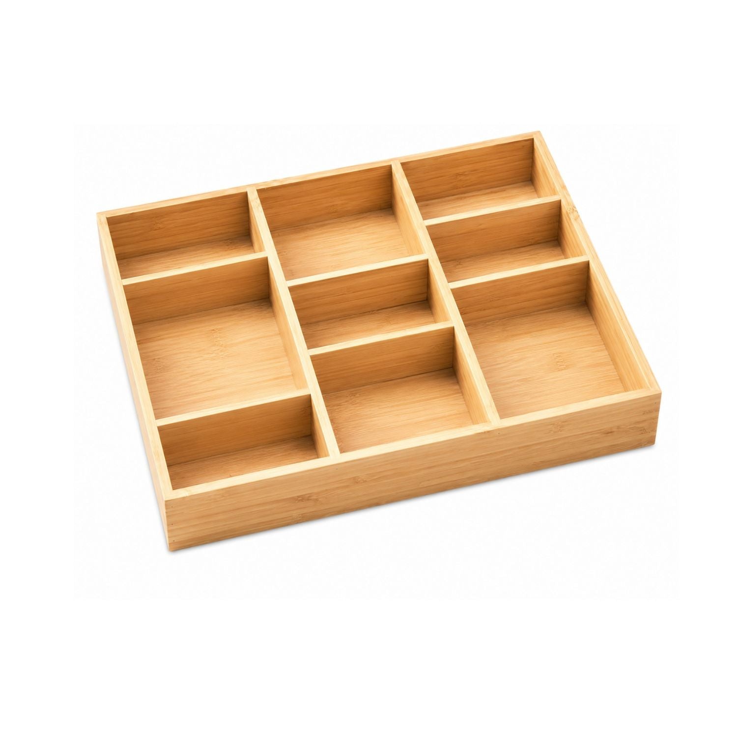 Bamboo Desk Drawer Organizer with Adjustable Dividers Wood Storage Tray