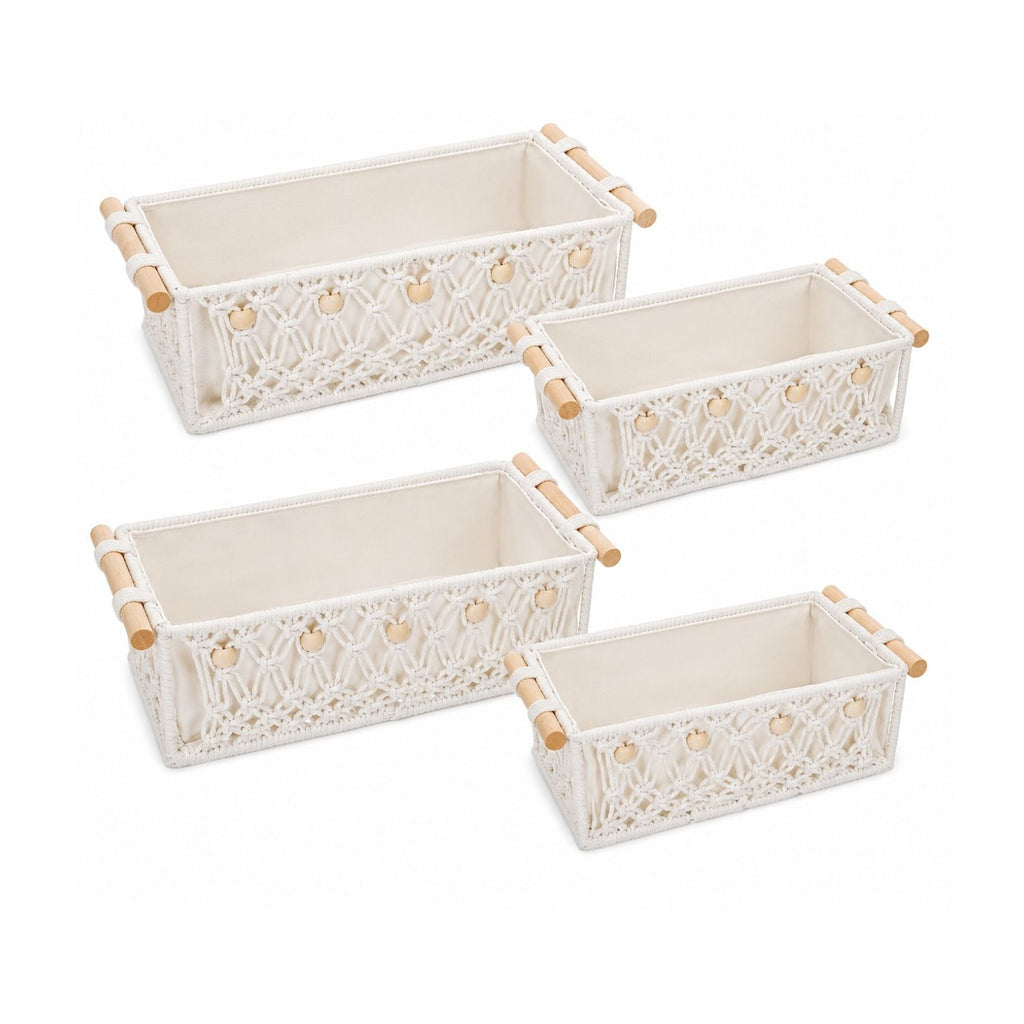 Pack of 4 Macrame Storage Baskets with Wood Handles