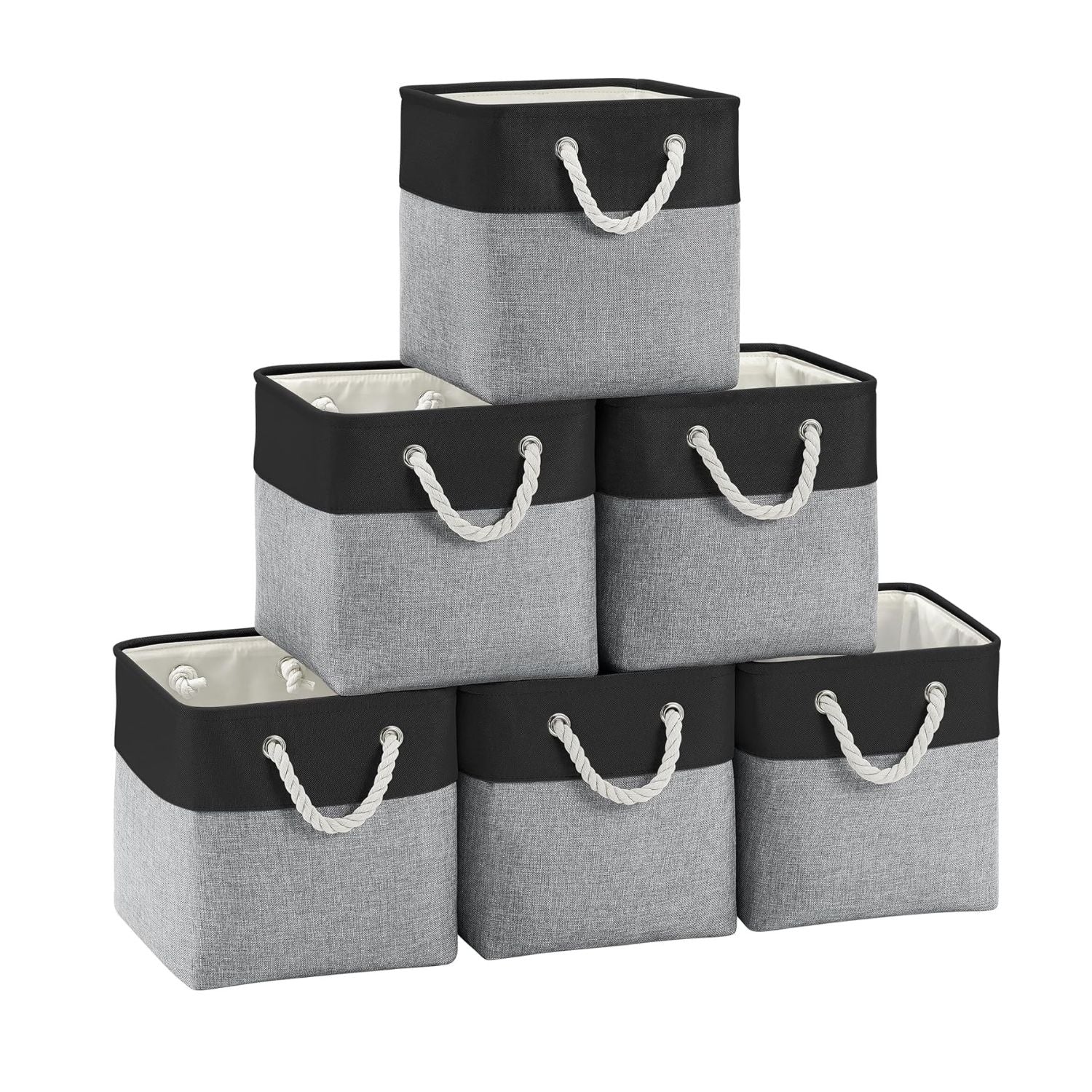 Pack of 6 Cube Storage Bins with Cotton Handles 11 Inch