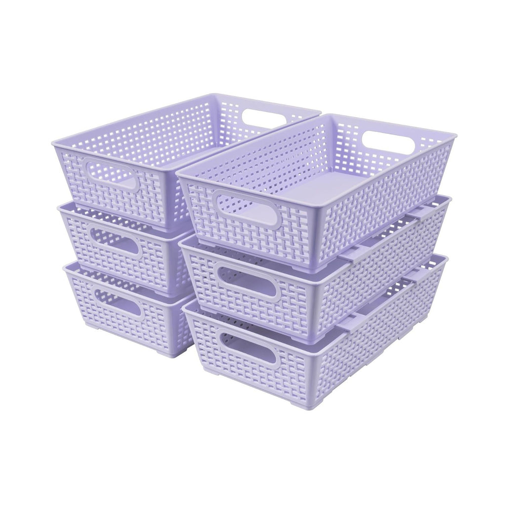 Pack of 6 Stackable Woven Plastic Storage Baskets Pantry Organizer Bins