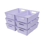 Pack of 6 Stackable Woven Plastic Storage Baskets Pantry Organizer Bins