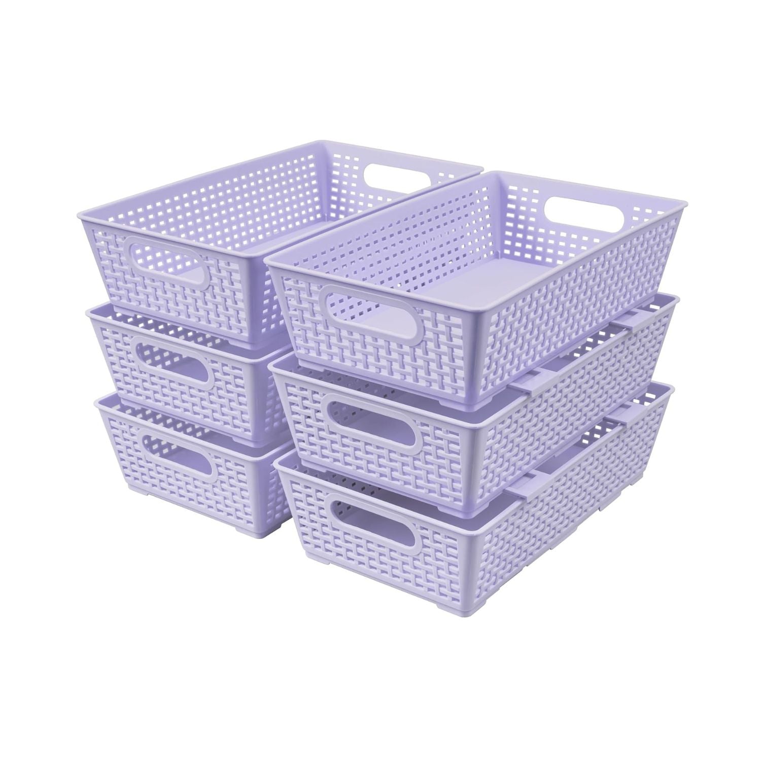 Pack of 6 Stackable Woven Plastic Storage Baskets Pantry Organizer Bins